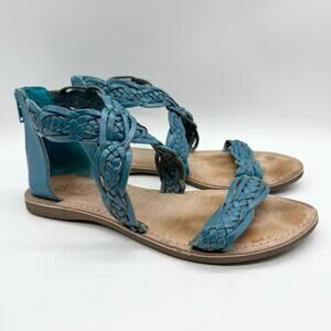 Seychelles Weekender Braided Leather Back Zip Gladiator Sandals Teal Blue Size 8